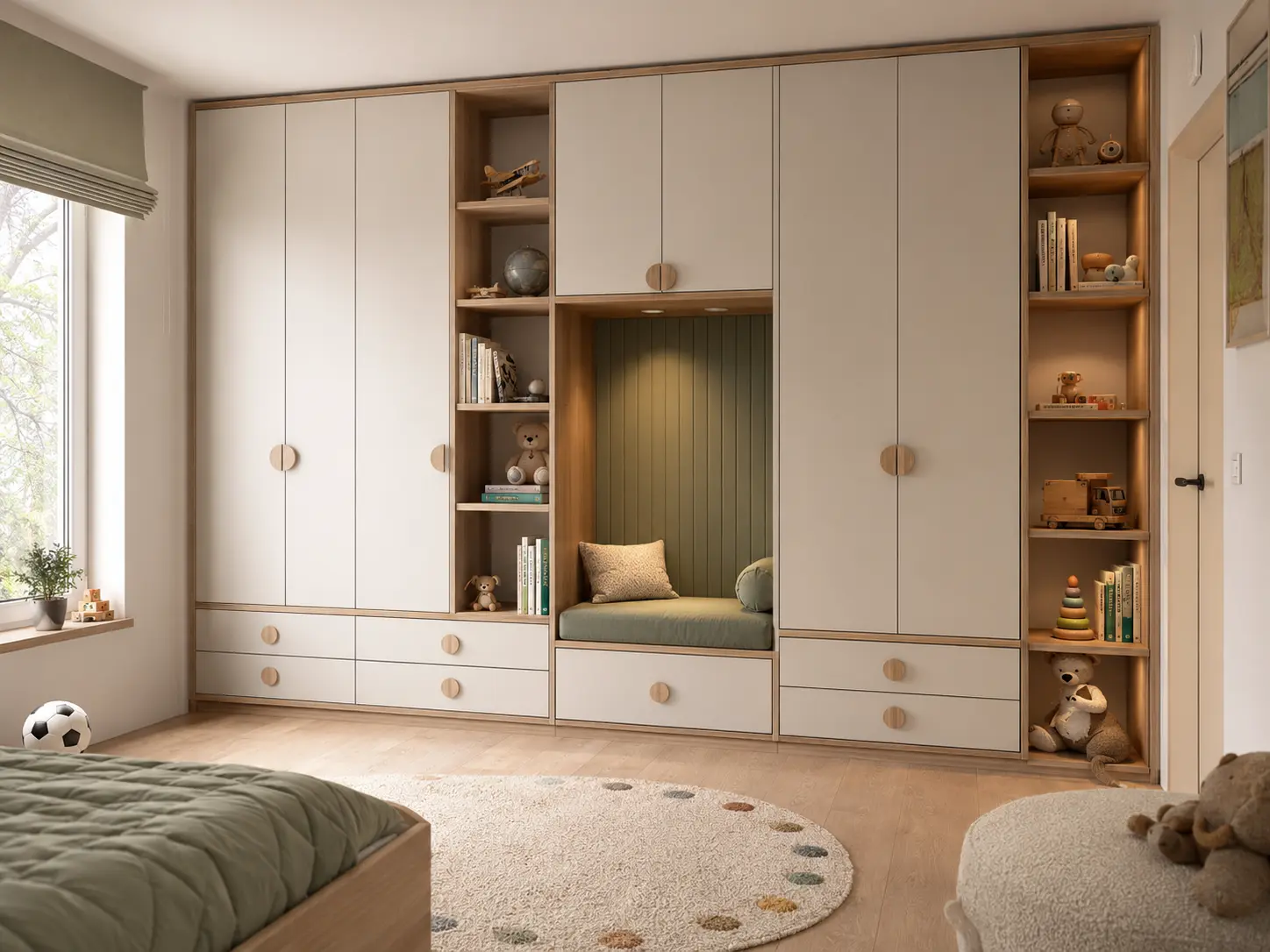 Kinderkamer met veilige maatwerkkast en leesnis